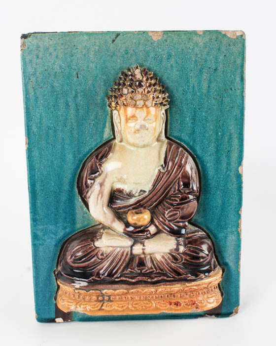 Pair of Glazed Stone Buddhist Plaques