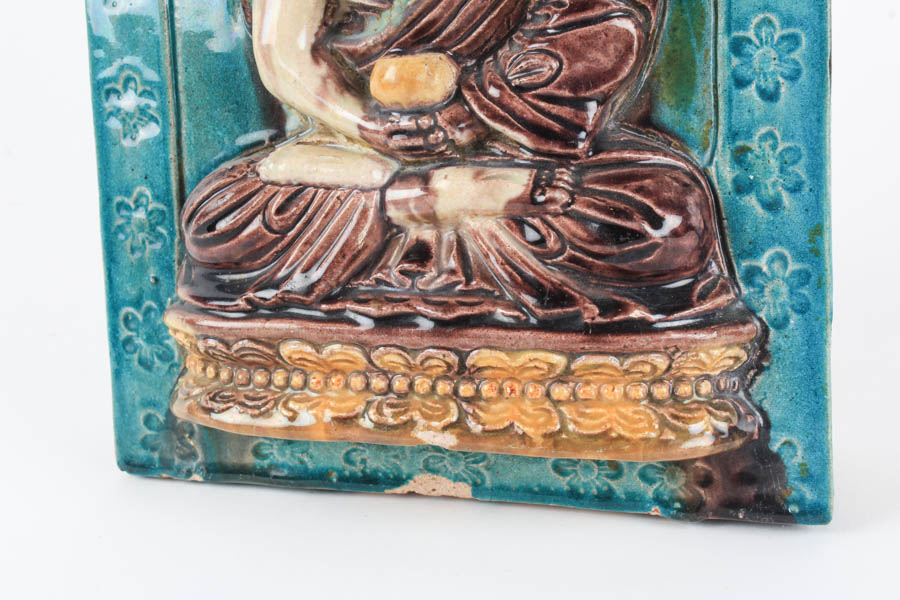 Pair of Glazed Stone Buddhist Plaques