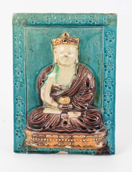 Pair of Glazed Stone Buddhist Plaques