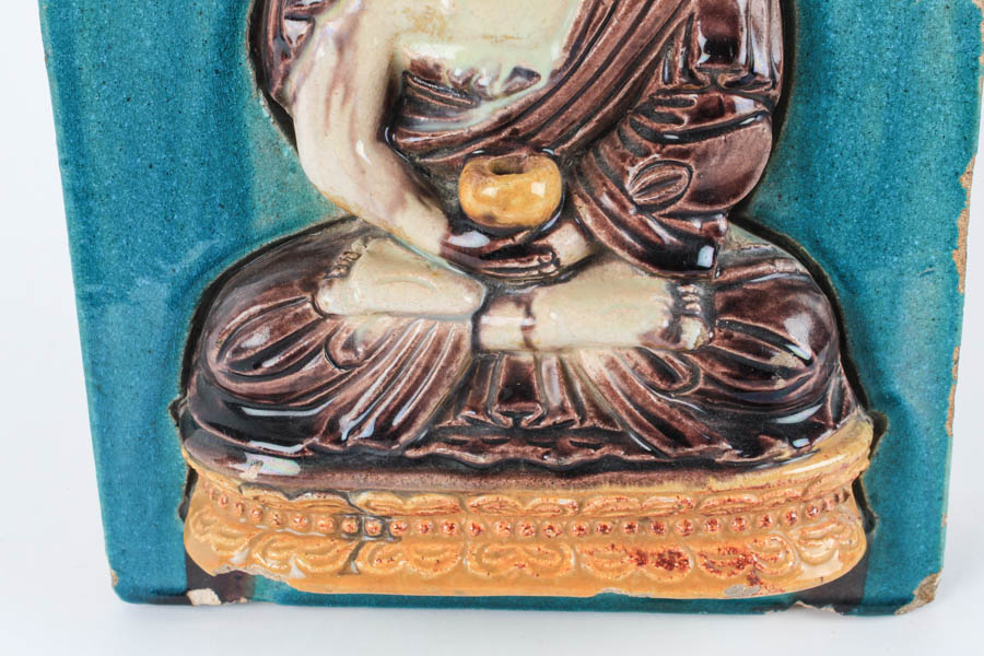 Pair of Glazed Stone Buddhist Plaques