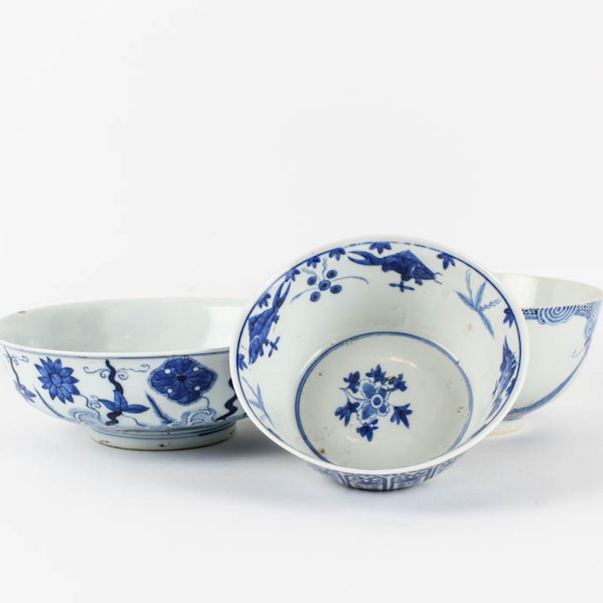 Selection of Chinese Blue and White China Bowls