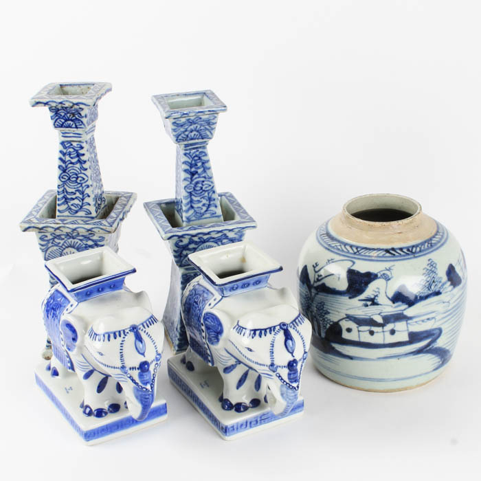 Grouping of Chinese Blue and White Ceramic Decorative Items