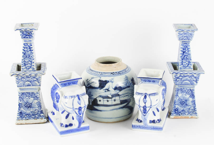 Grouping of Chinese Blue and White Ceramic Decorative Items