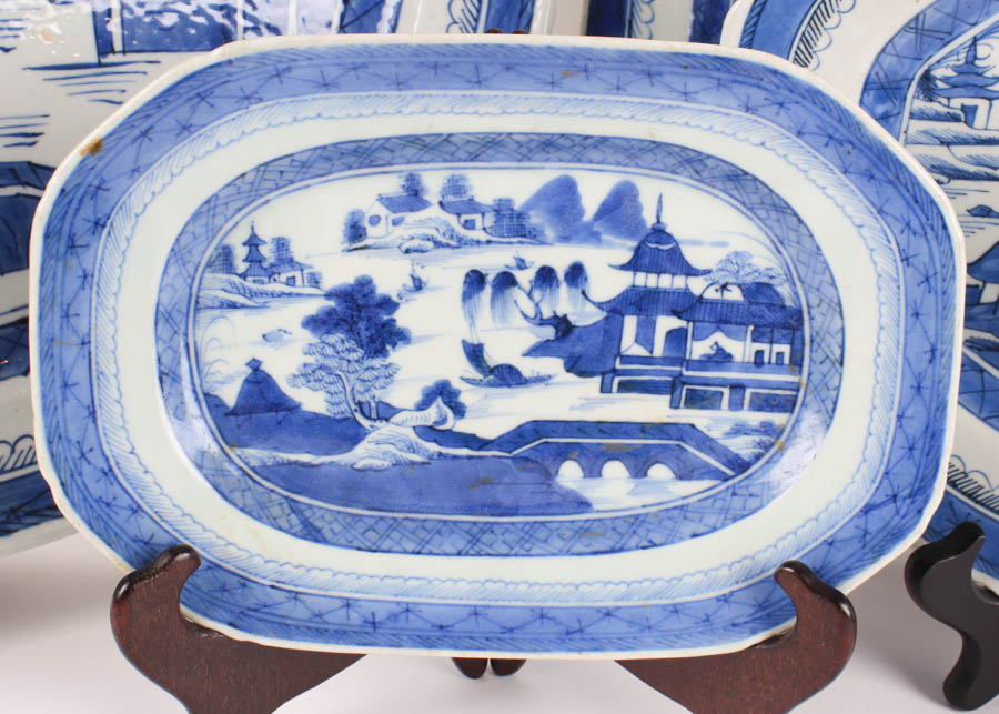 Collection of Chinese Blue Canton Ceramic Platters
