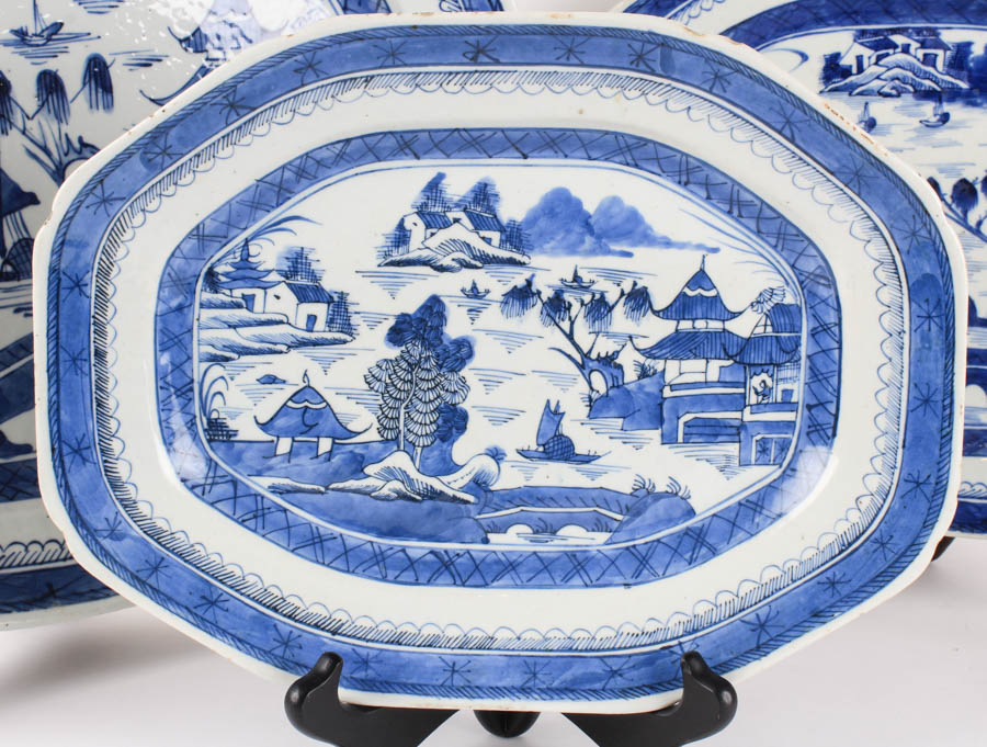 Collection of Chinese Blue Canton Ceramic Platters