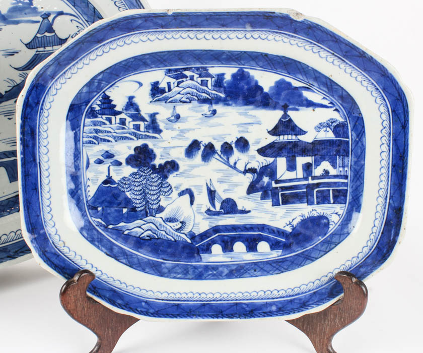 Collection of Chinese Blue Canton Ceramic Platters