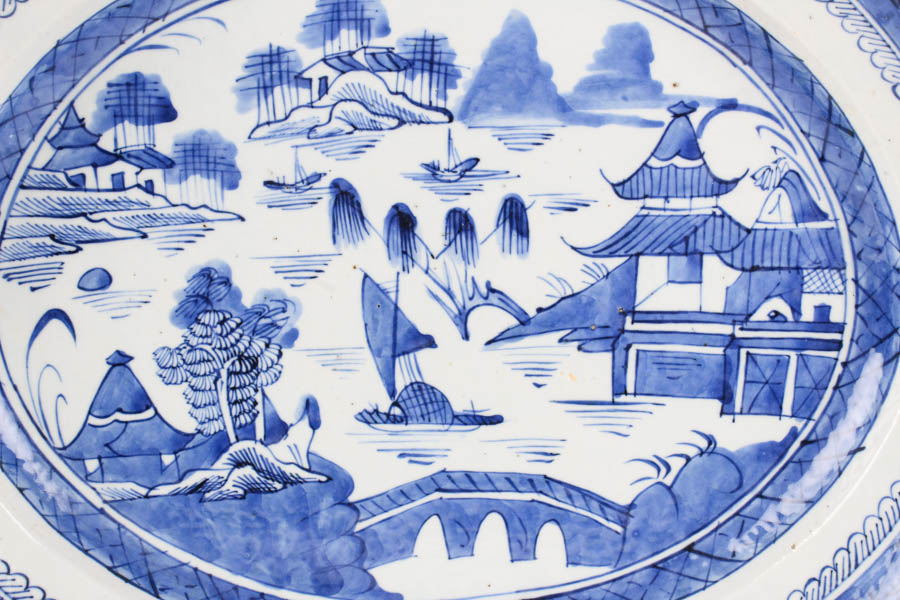 Collection of Chinese Blue Canton Ceramic Platters