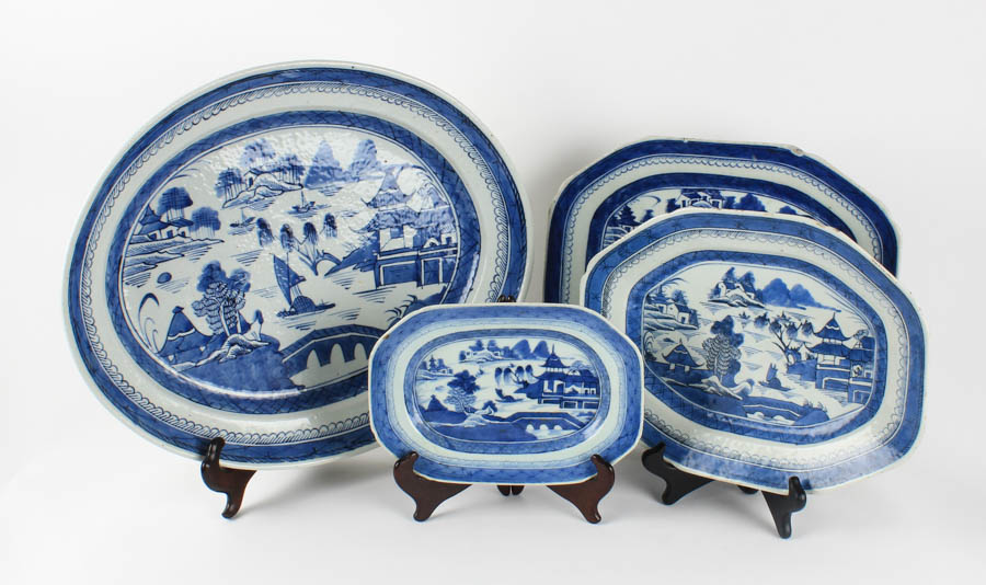 Collection of Chinese Blue Canton Ceramic Platters