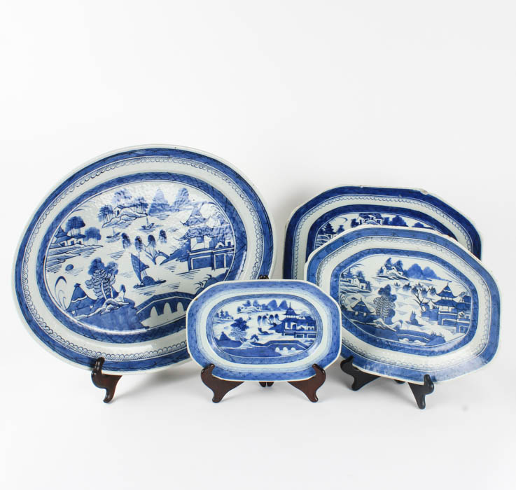 Collection of Chinese Blue Canton Ceramic Platters