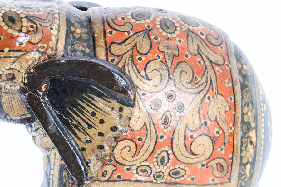 Antique Hand Painted Wood Carved Elephant