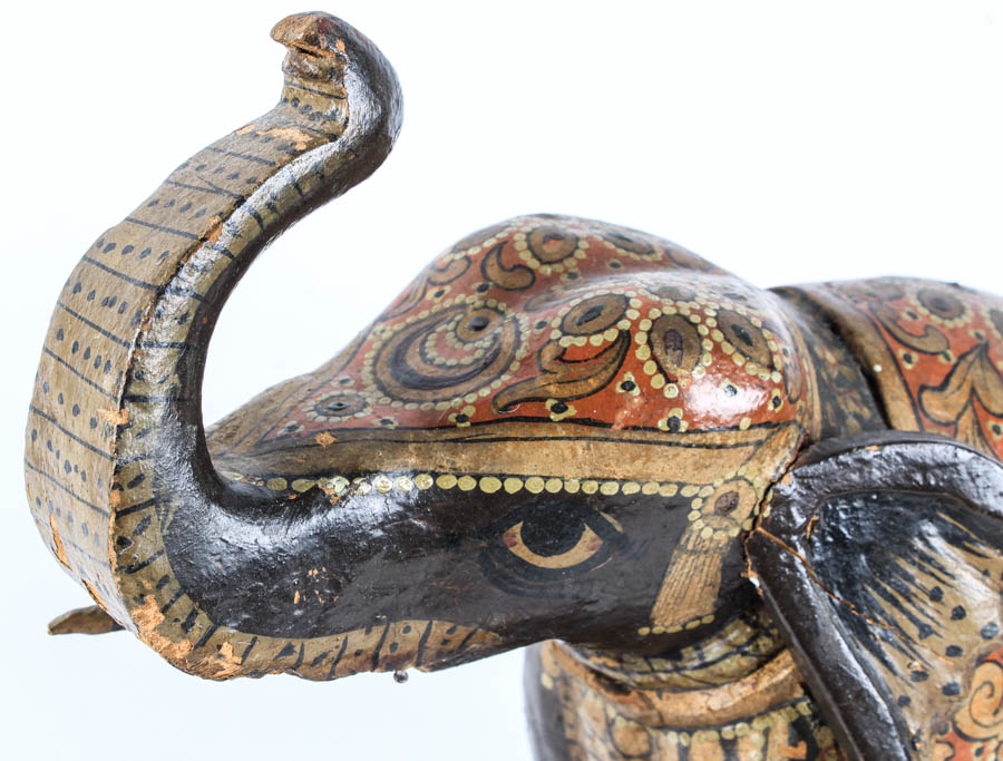 Antique Hand Painted Wood Carved Elephant