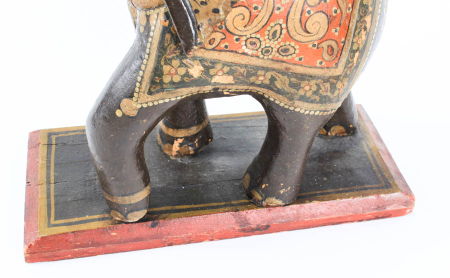 Antique Hand Painted Wood Carved Elephant