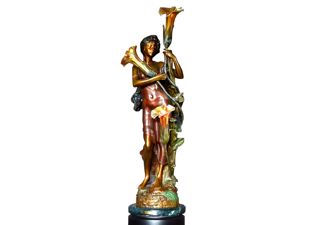 After Auguste Moreau Bronze Table Lamp Sculpture "Flower Girl"