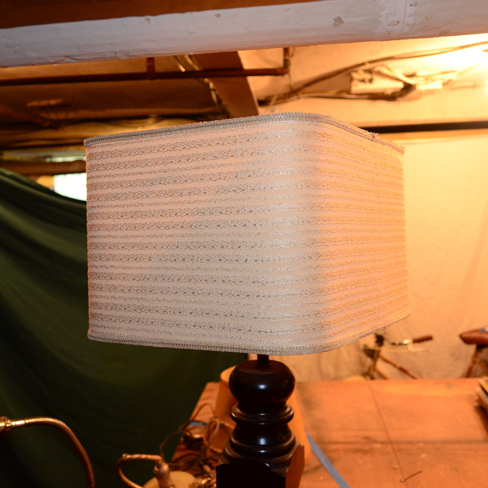 Vintage Wooden Table Lamp with Square Shade