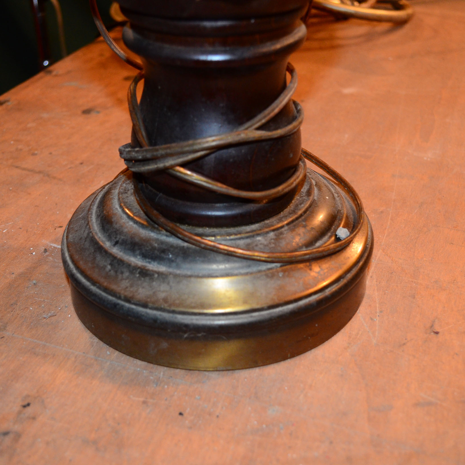 Vintage Wooden Table Lamp with Square Shade