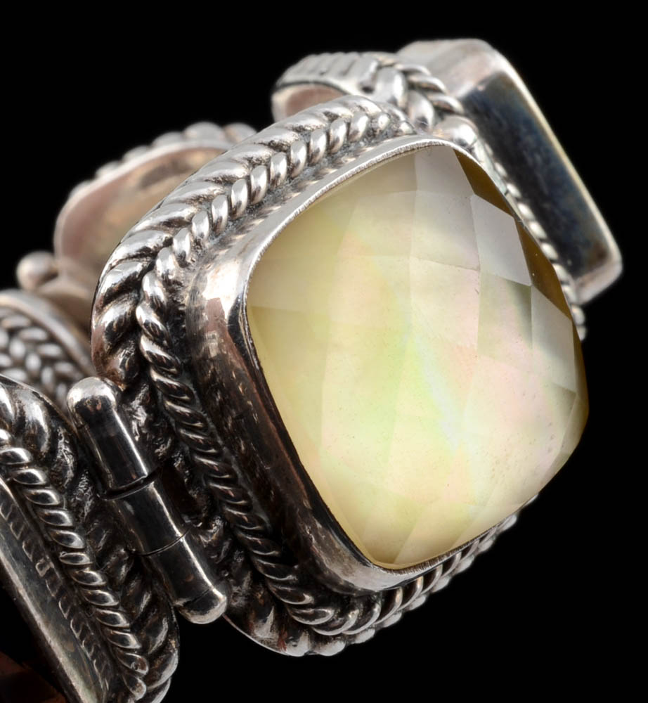 Indonesian Sterling Silver Quartz, Smoky Topaz, and Citrine Hinge Bracelet