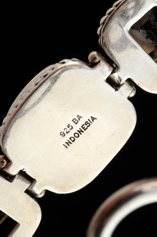 Indonesian Sterling Silver Quartz, Smoky Topaz, and Citrine Hinge Bracelet