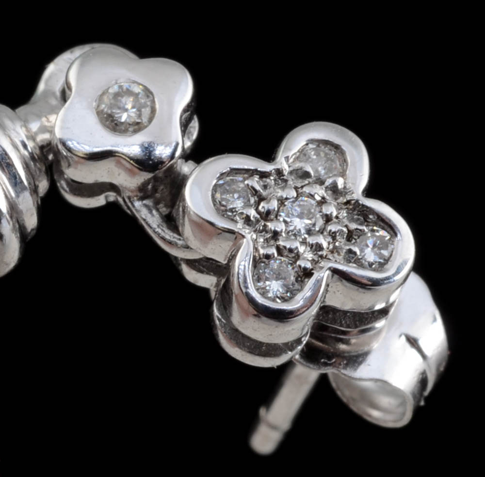 14K White Gold Pearl and Diamond Drop Earrings