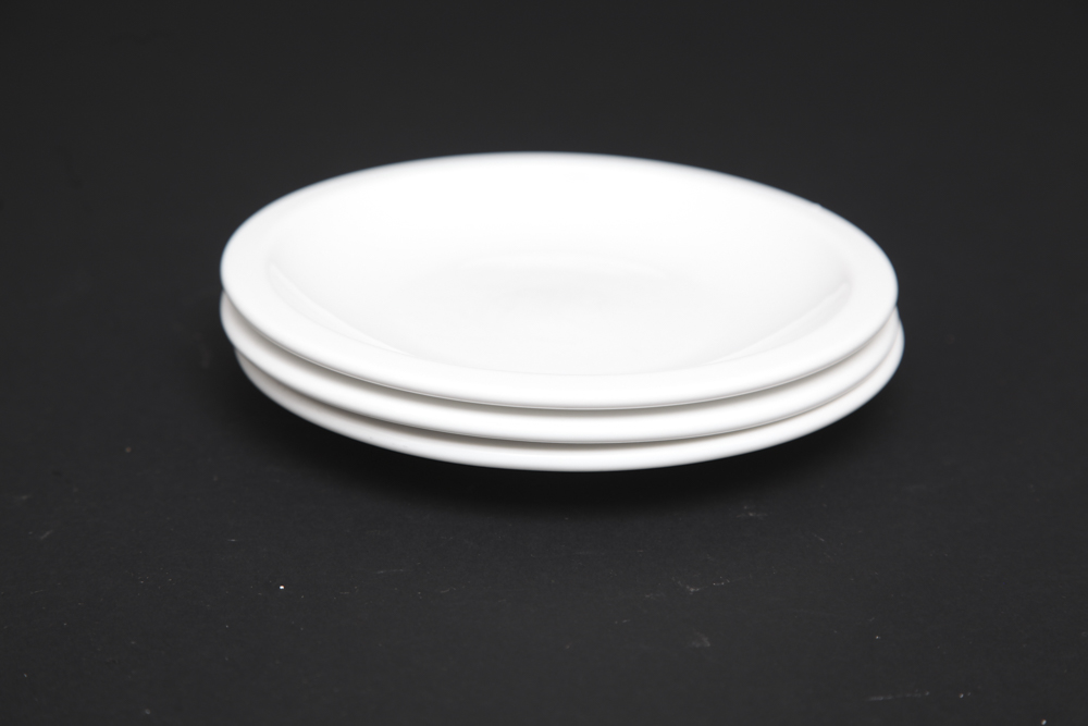 Grouping of White China Mugs and Plates