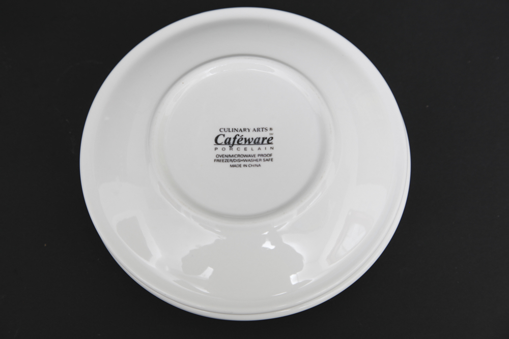 Grouping of White China Mugs and Plates