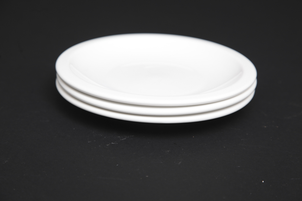 Grouping of White China Mugs and Plates