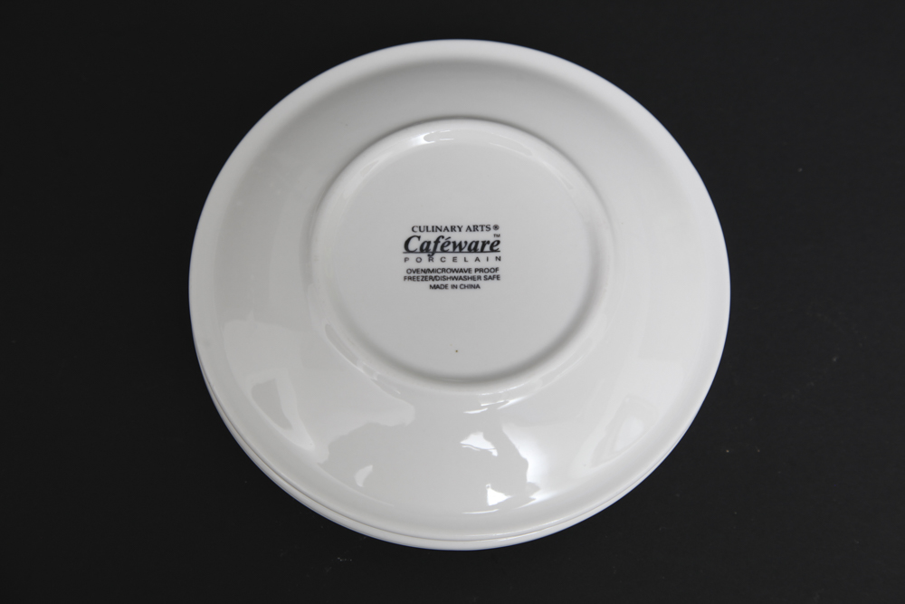 Grouping of White China Mugs and Plates