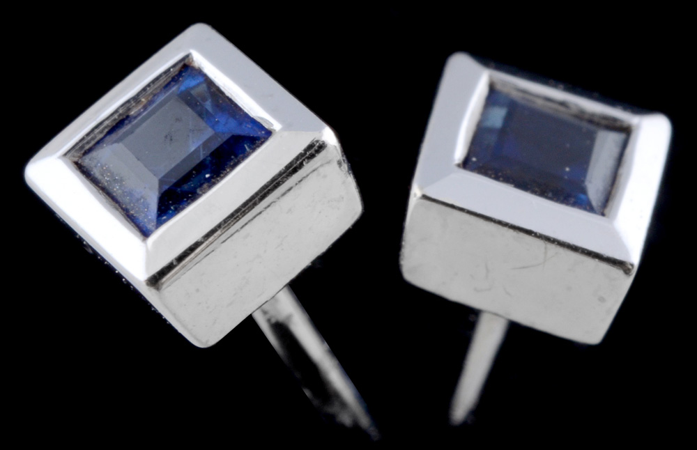 Pair of 18K White Gold Blue Sapphire Post Earrings