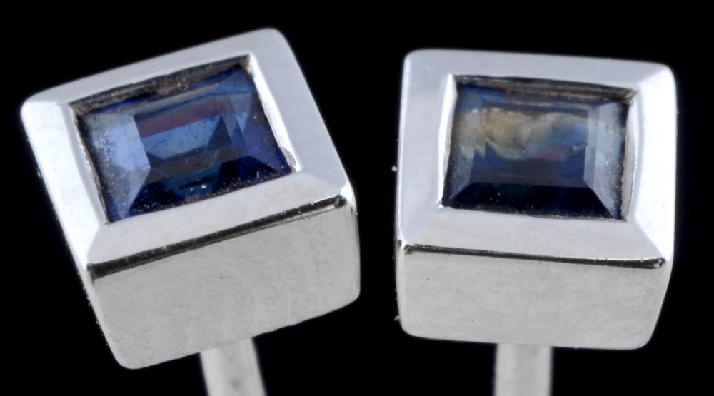 Pair of 18K White Gold Blue Sapphire Post Earrings