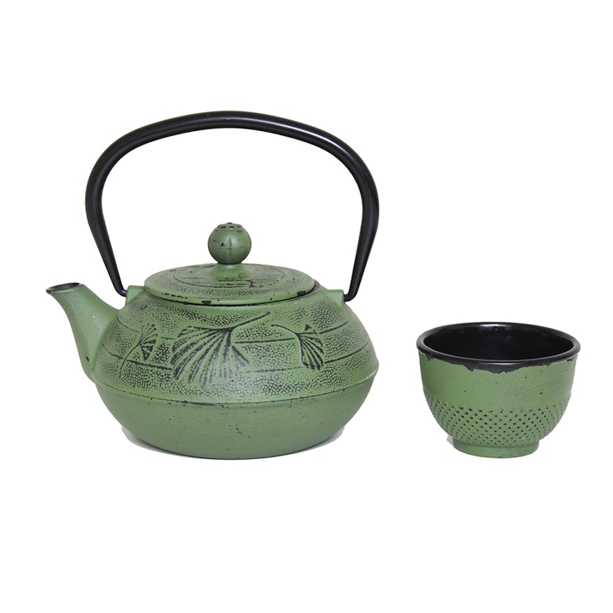 Cast Metal Teapot and Cup