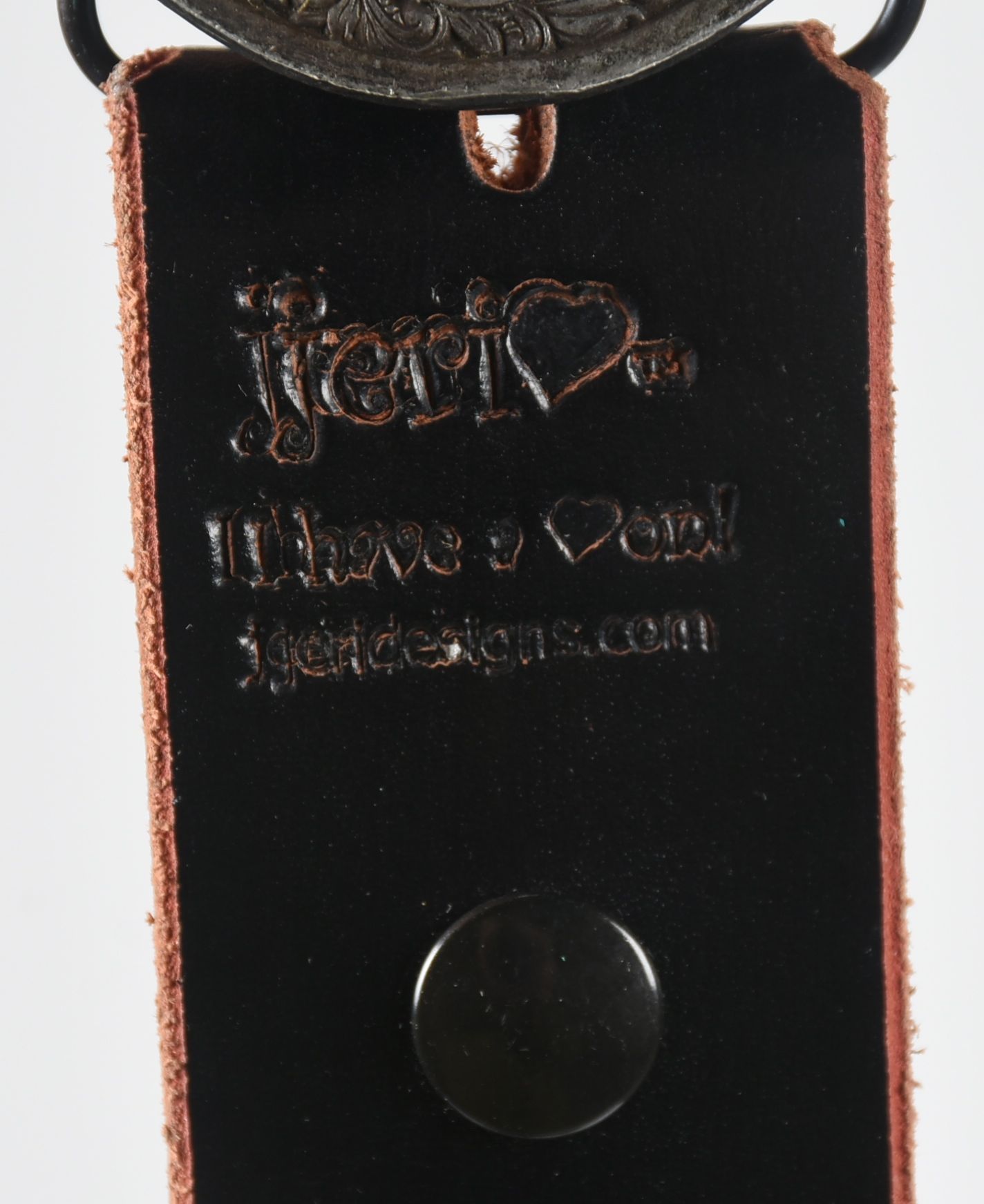 A Pair of Custom Jeri Hart Multi-Color Leather Belts in Off-White and Black with Rhinestones