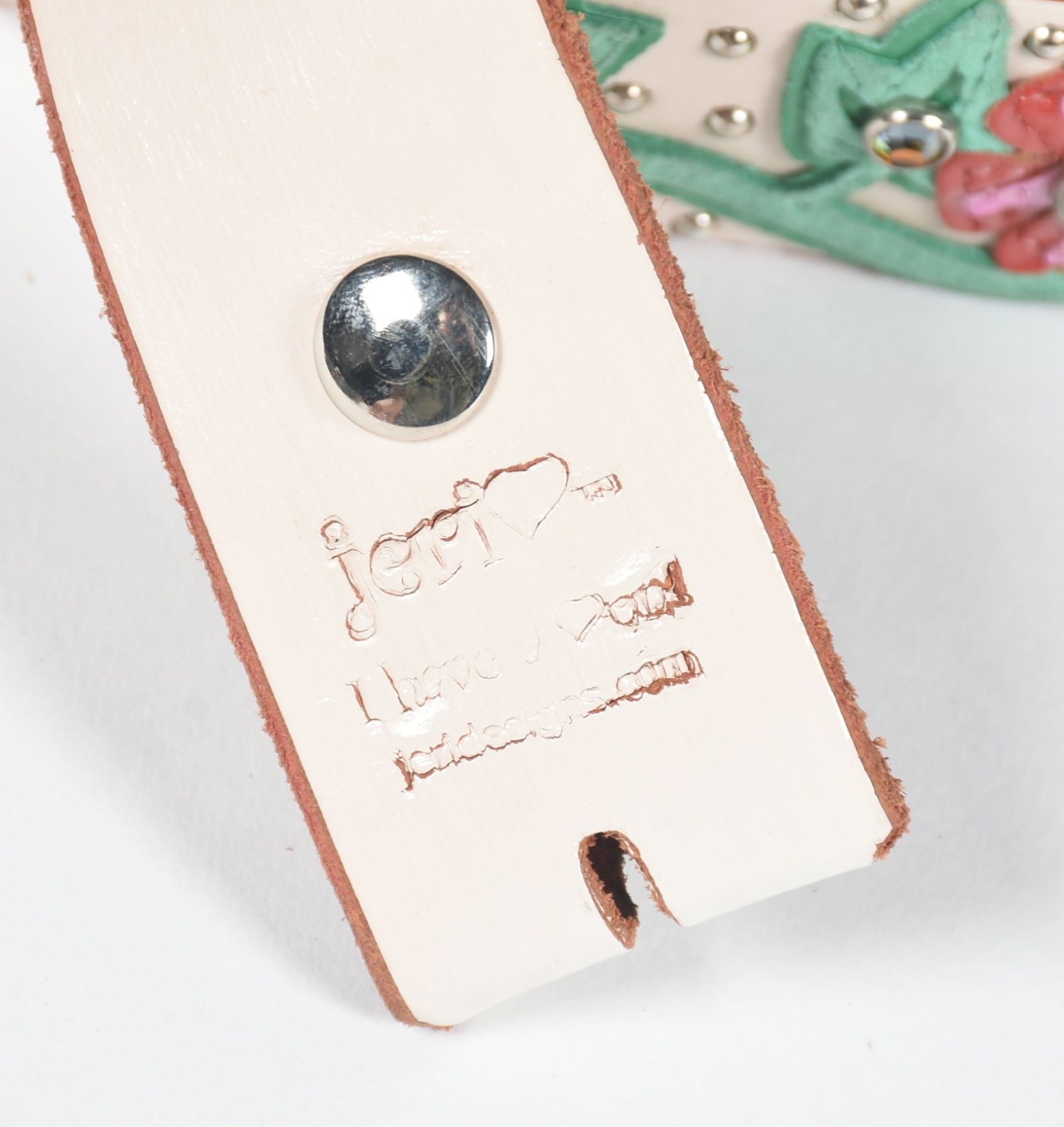 A Pair of Custom Jeri Hart Multi-Color Leather Belts in Off-White and Black with Rhinestones