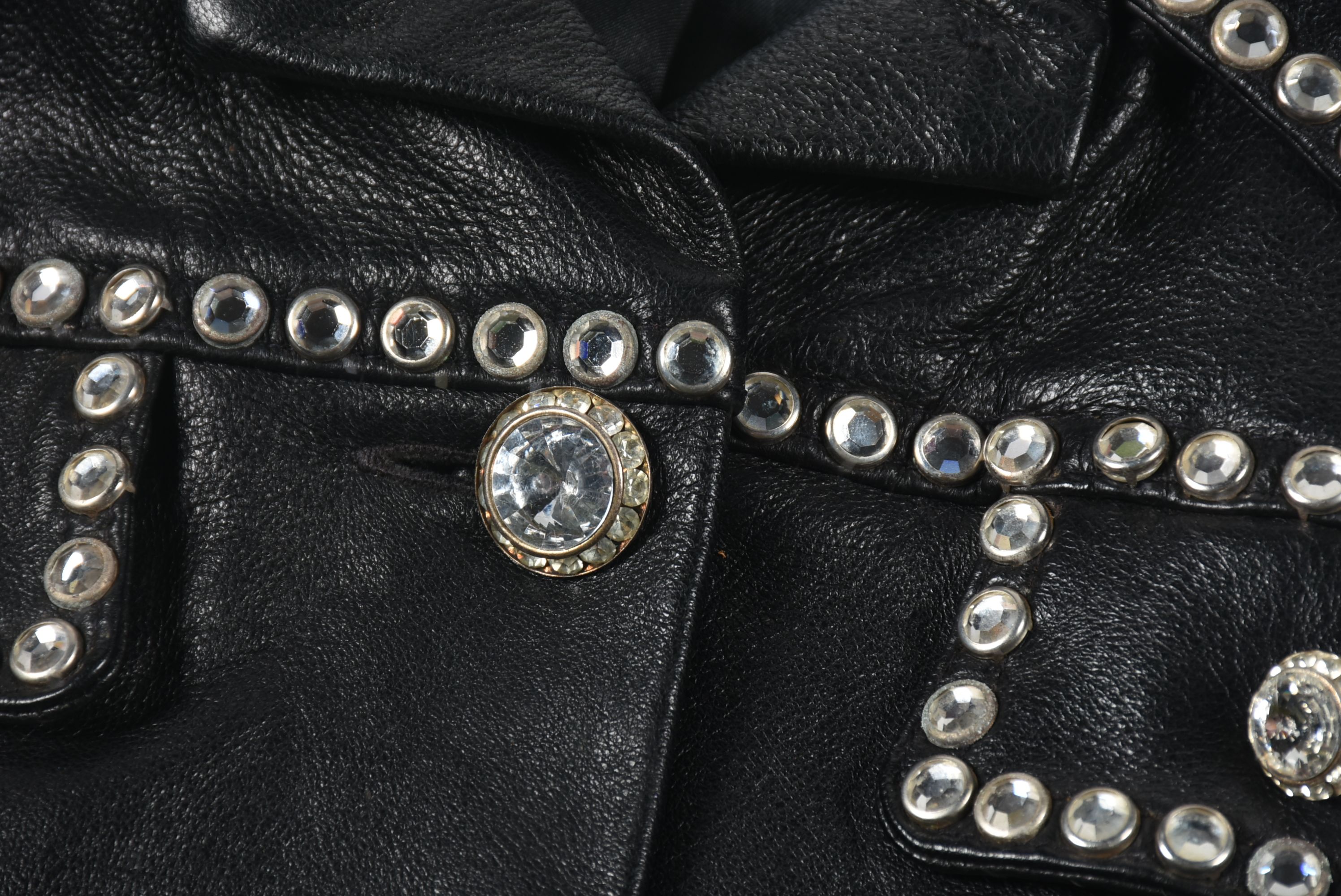 Silvia's Costumes of Hollywood Vintage Black Leather and Rhinestone Stage Ensemble