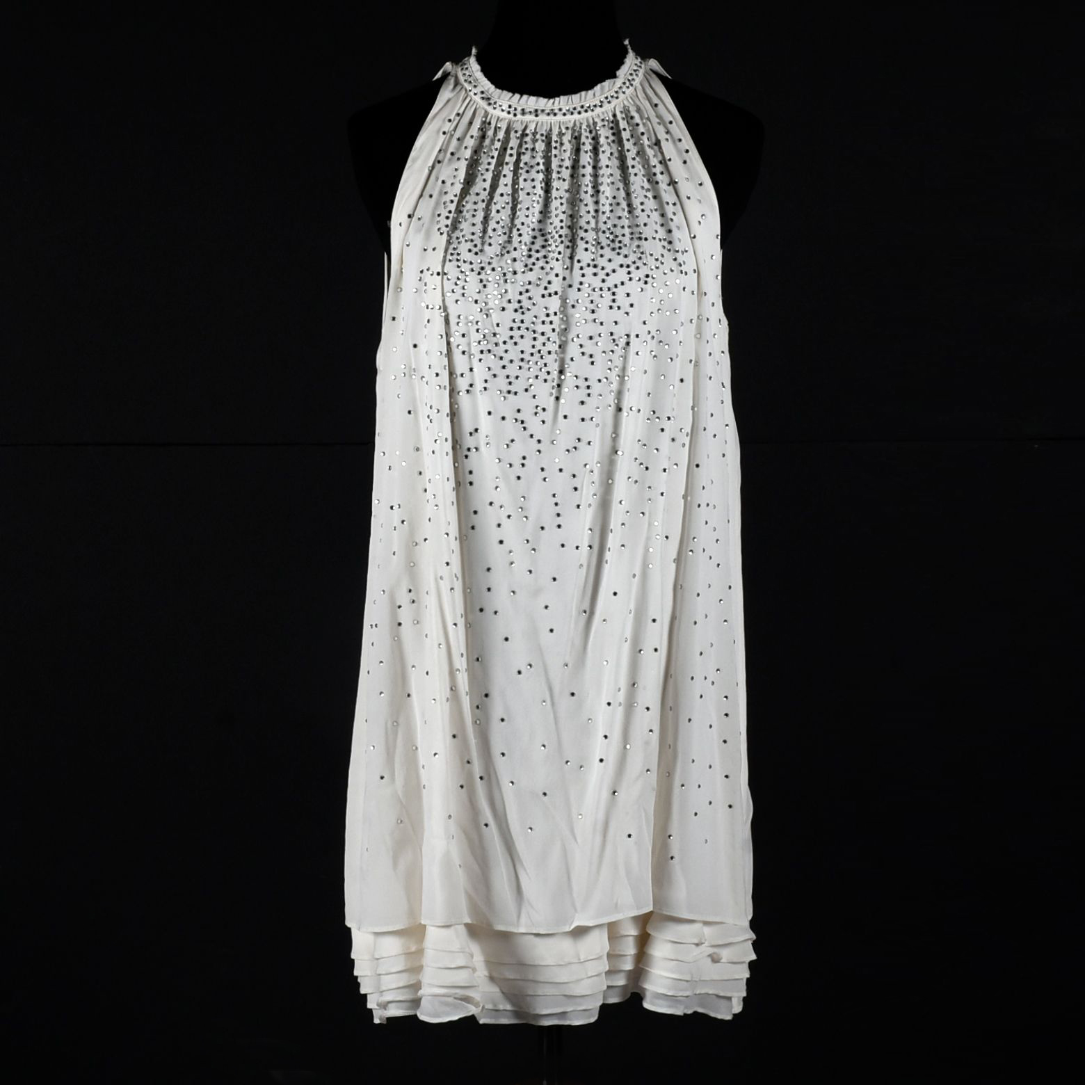 Alice & Olive Ivory Silk Sleeveless Tunic Embellished with Hand Set Crystal Rhinestones