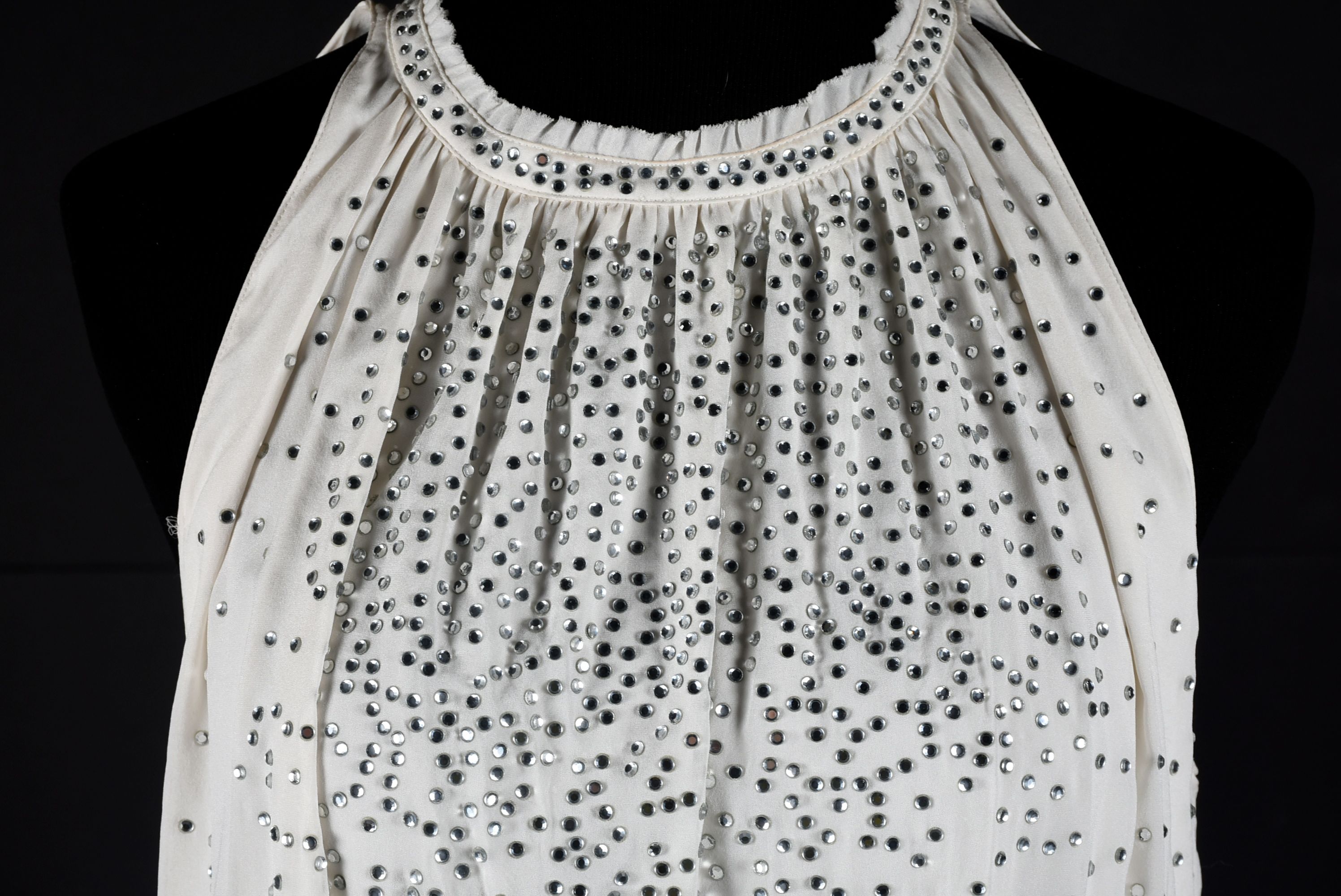 Alice & Olive Ivory Silk Sleeveless Tunic Embellished with Hand Set Crystal Rhinestones