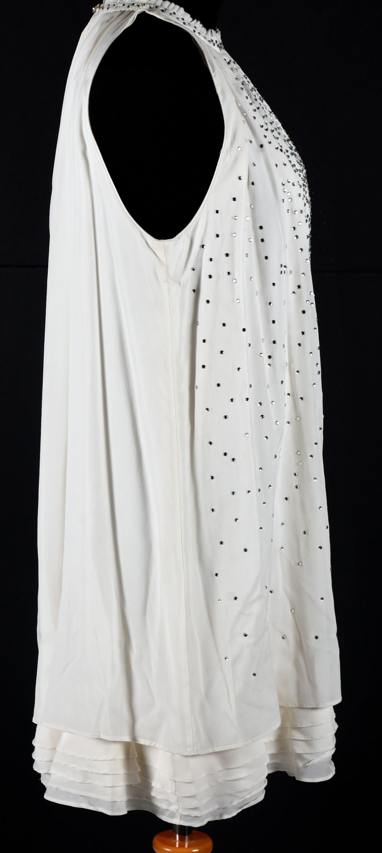 Alice & Olive Ivory Silk Sleeveless Tunic Embellished with Hand Set Crystal Rhinestones