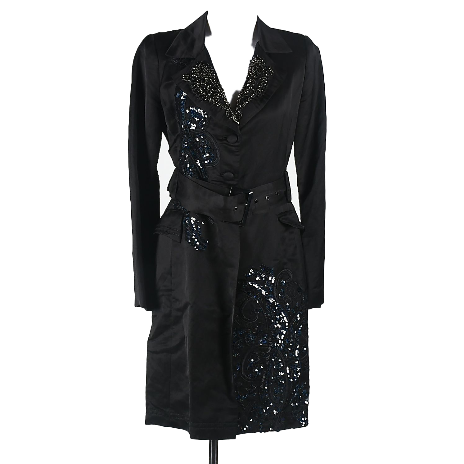 Biya Black Coat Embellished with Sequins and Rhinestones