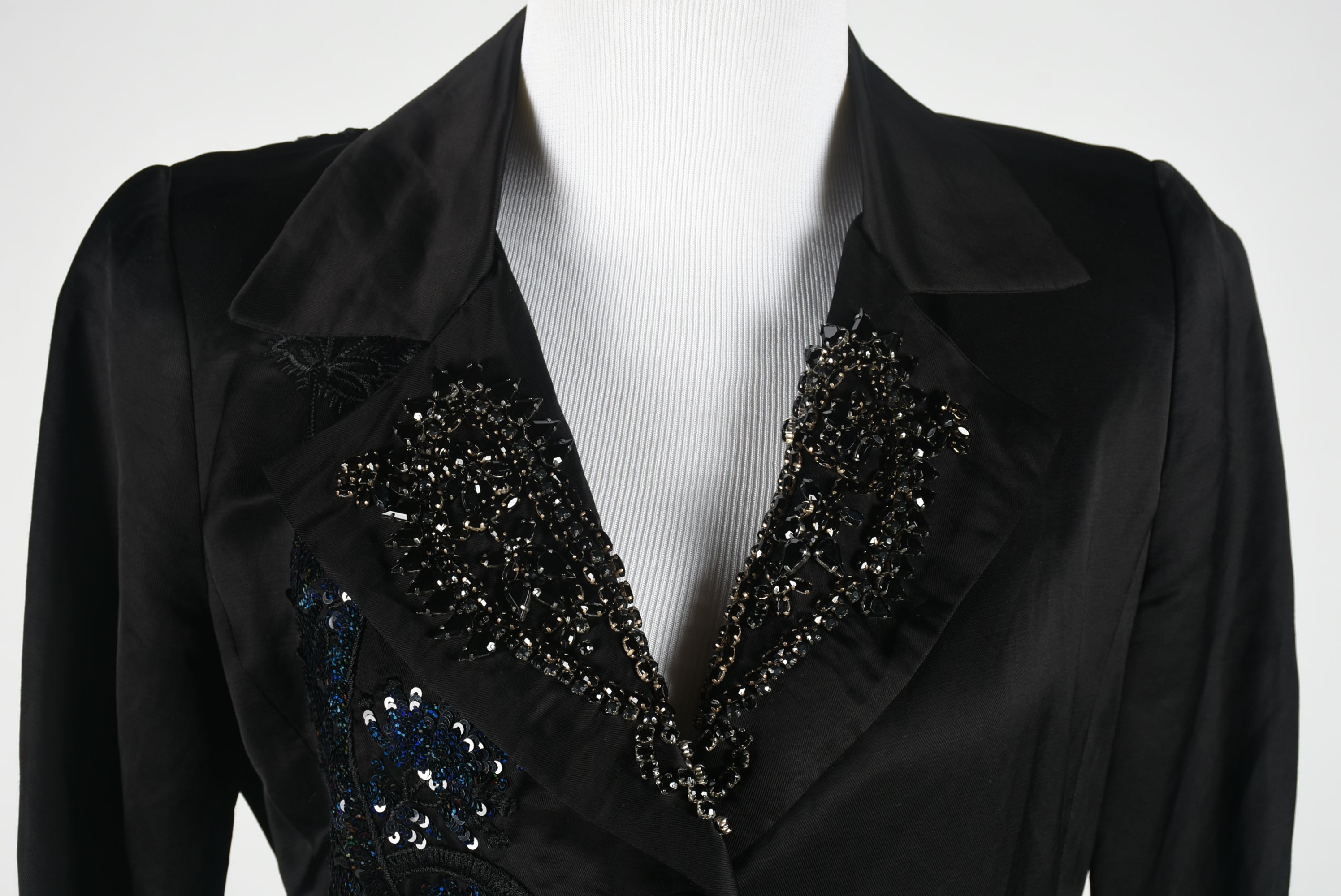 Biya Black Coat Embellished with Sequins and Rhinestones