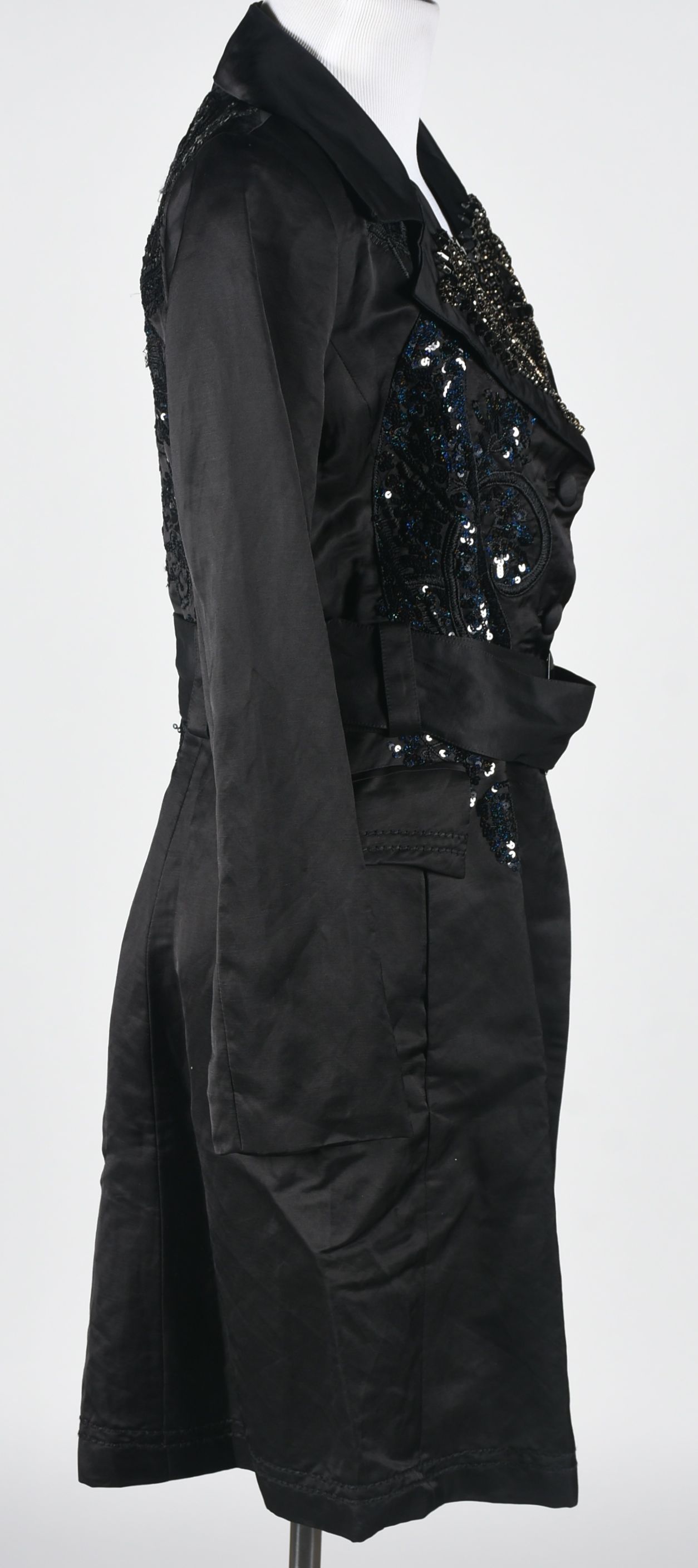 Biya Black Coat Embellished with Sequins and Rhinestones