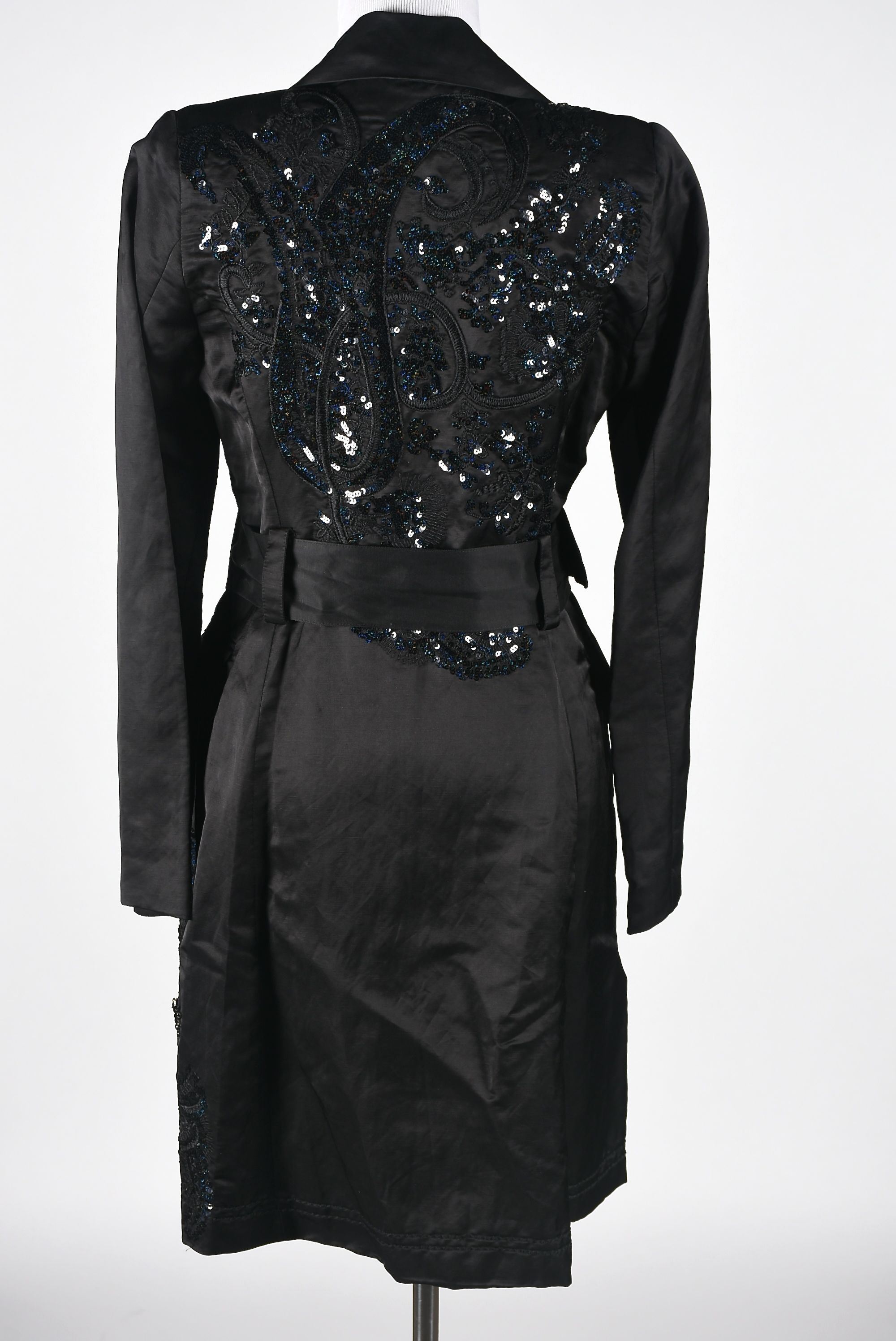 Biya Black Coat Embellished with Sequins and Rhinestones