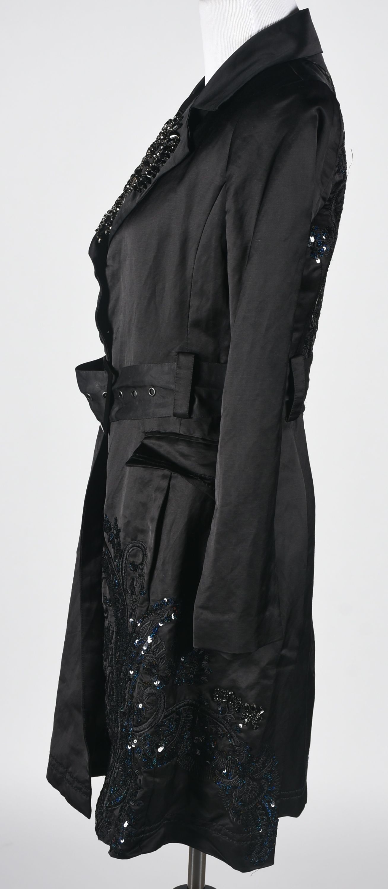 Biya Black Coat Embellished with Sequins and Rhinestones