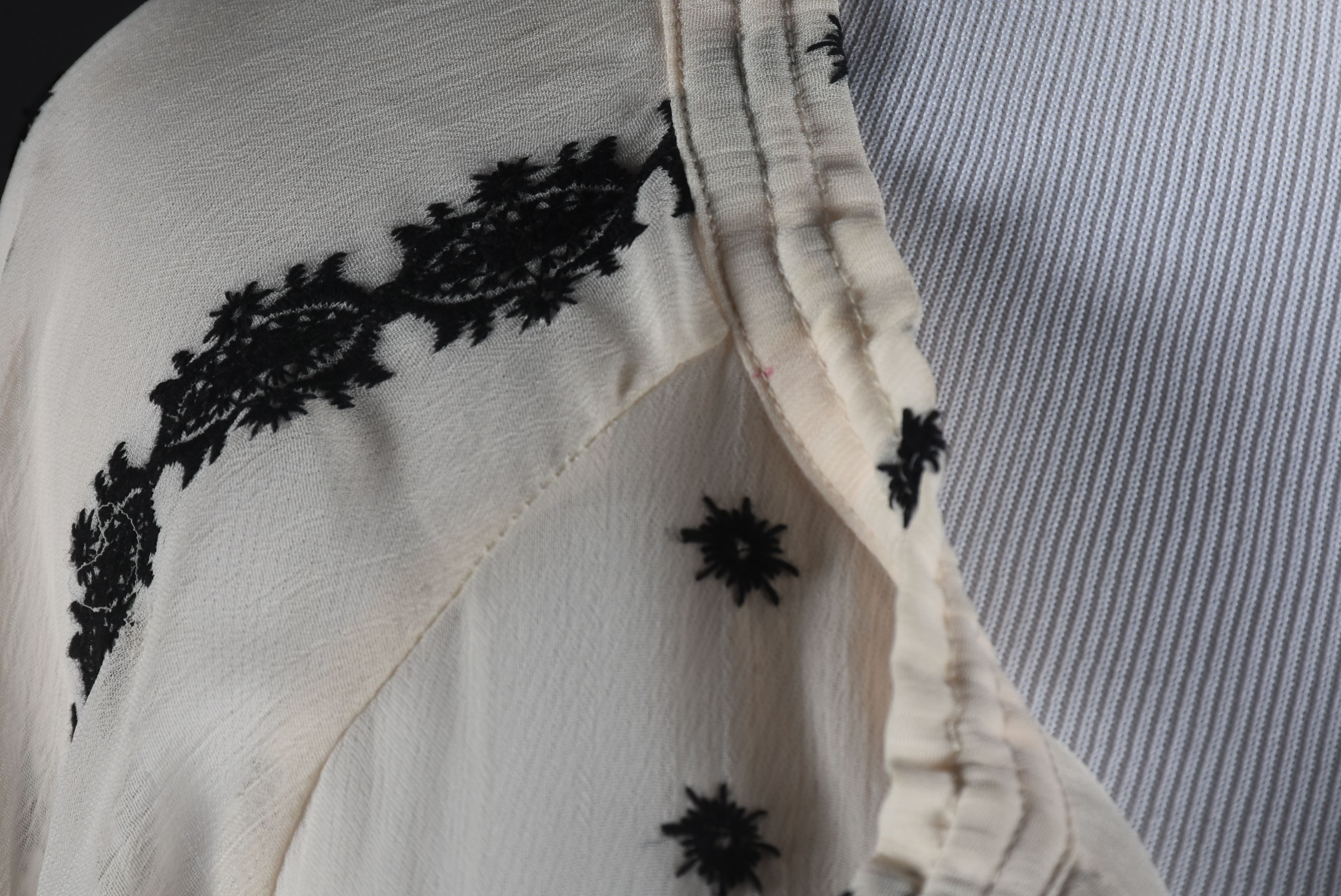 Off-White Peasant Blouse with Black Embroidery