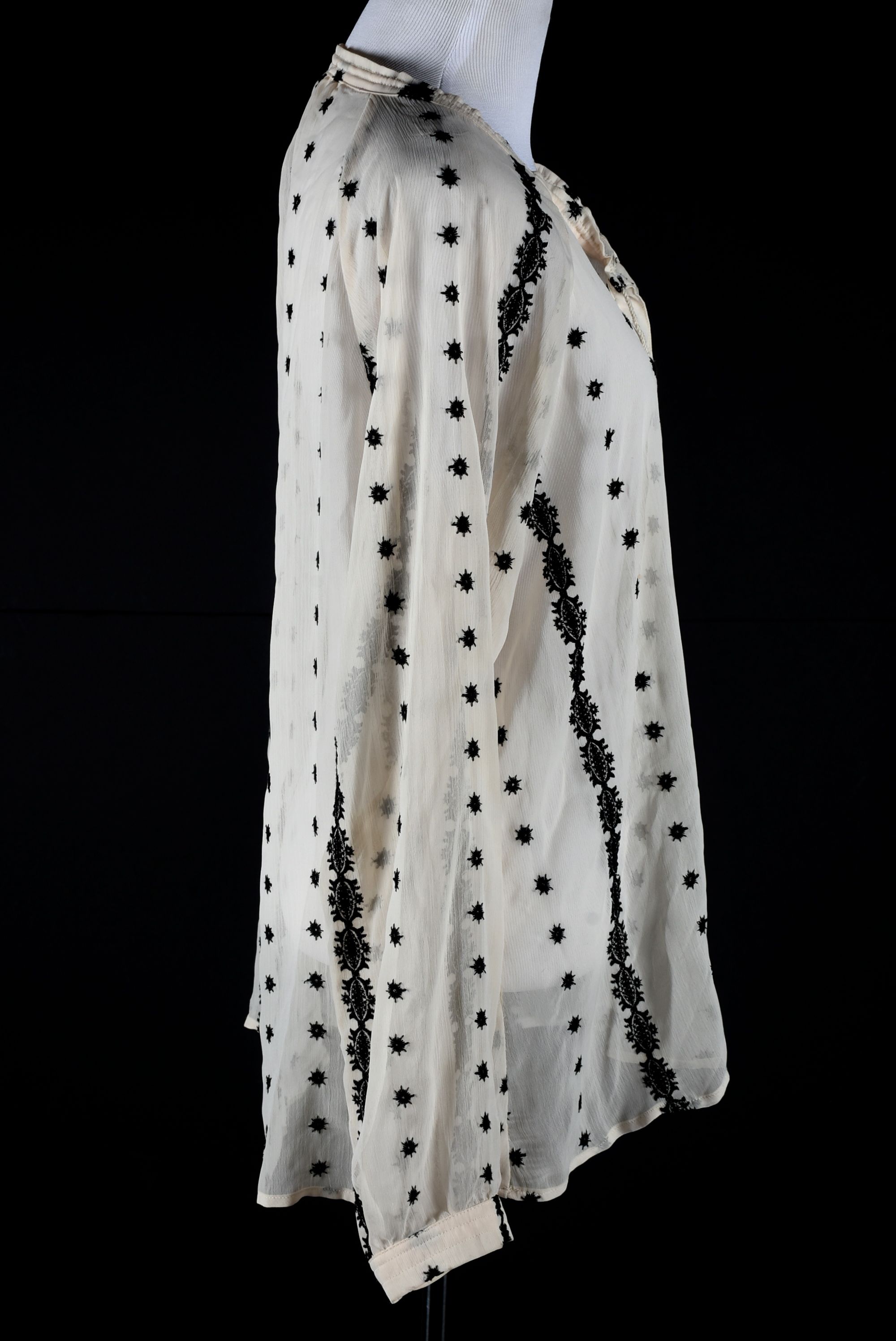 Off-White Peasant Blouse with Black Embroidery