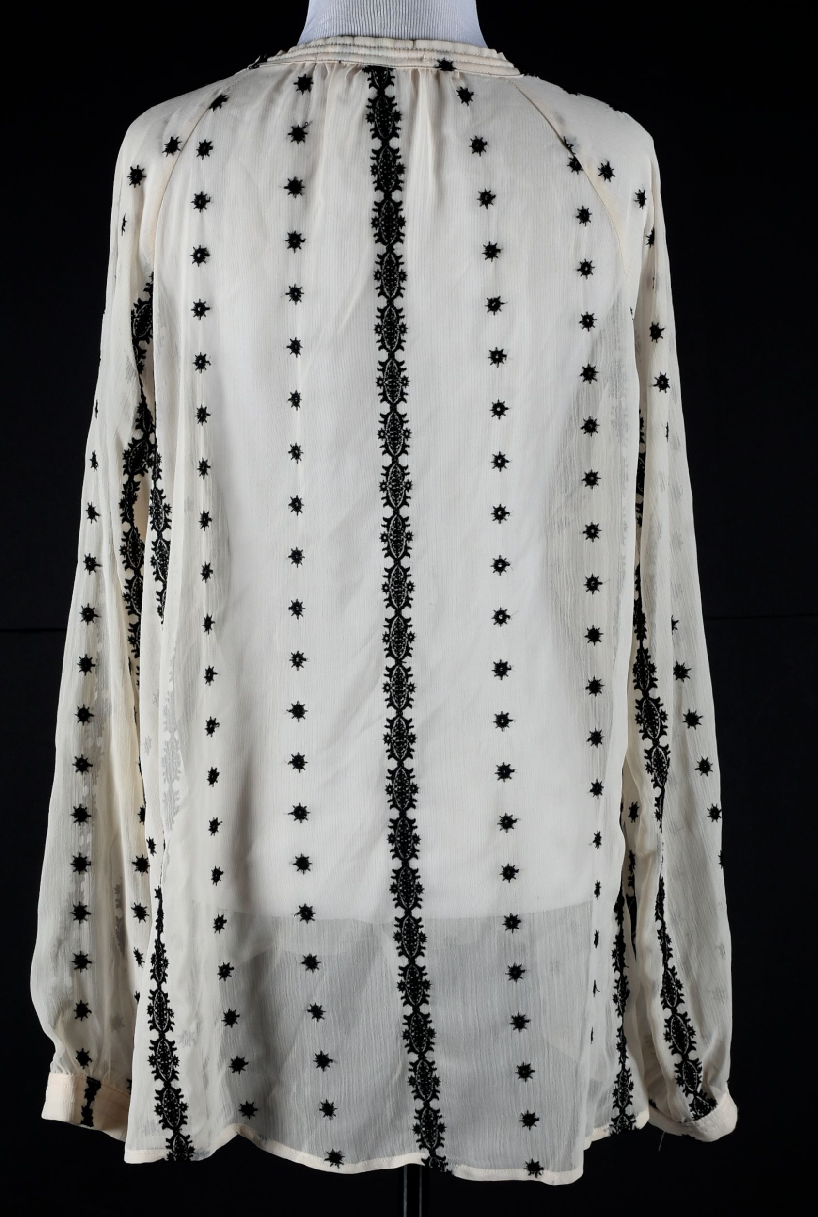 Off-White Peasant Blouse with Black Embroidery