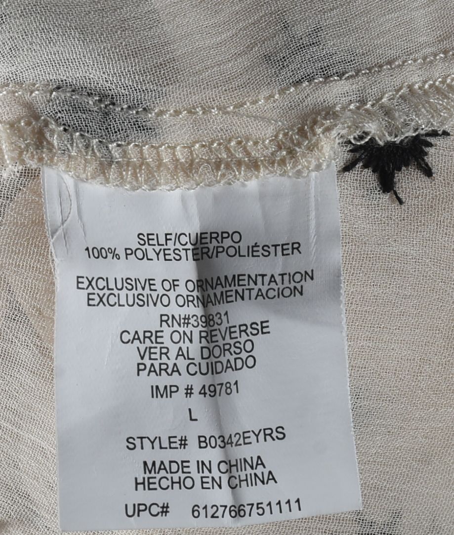 Off-White Peasant Blouse with Black Embroidery