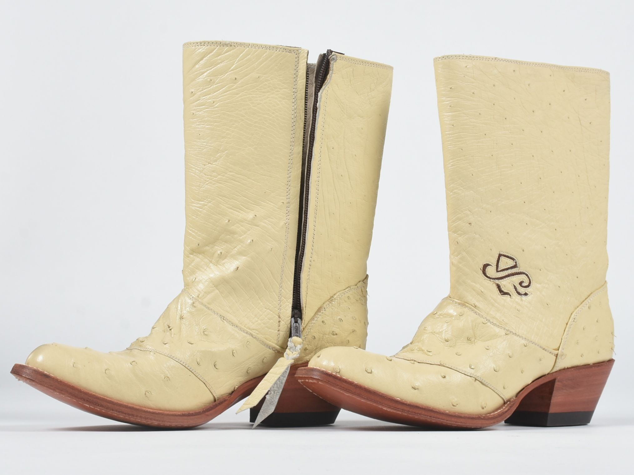 Custom-Made Ostrich Skin Cowgirl Boots with Tanya Tucker Logo and matching Fanny Pack