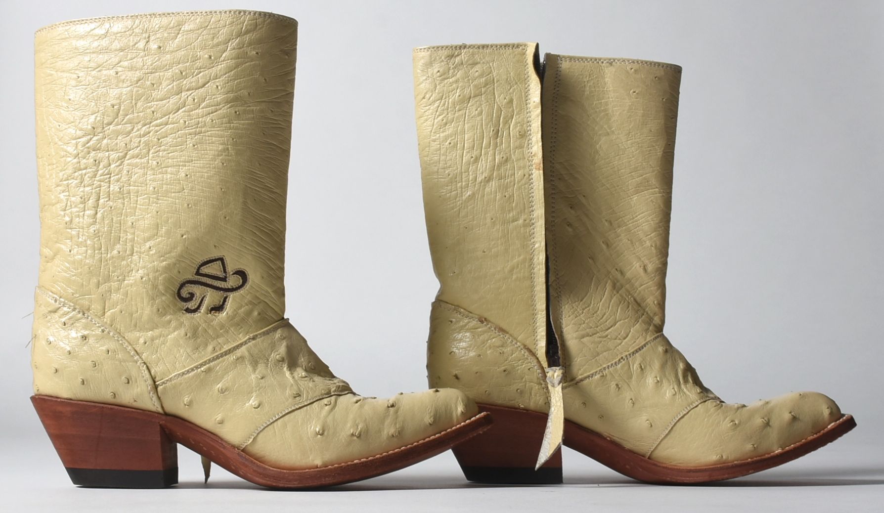 Custom-Made Ostrich Skin Cowgirl Boots with Tanya Tucker Logo and matching Fanny Pack