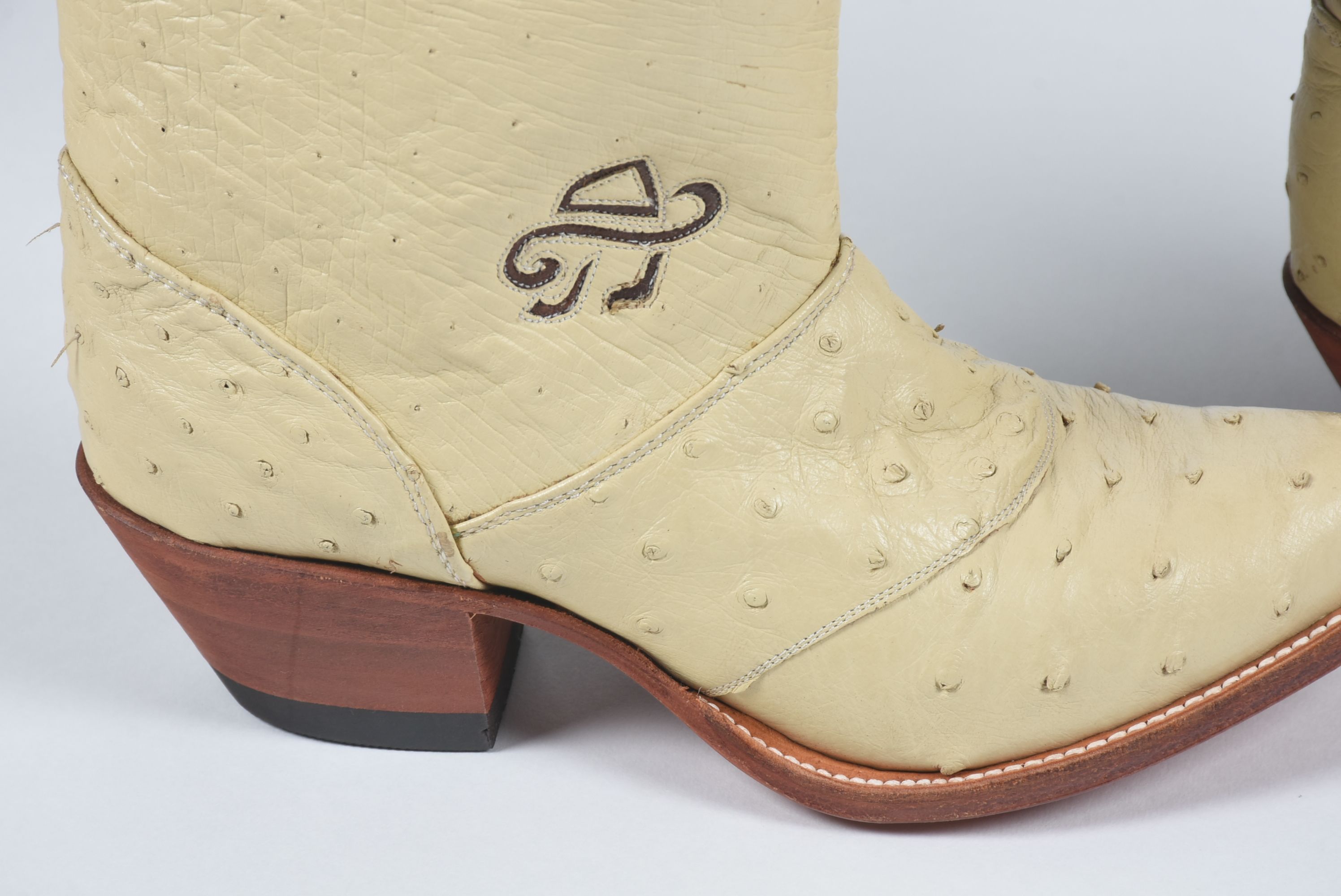 Custom-Made Ostrich Skin Cowgirl Boots with Tanya Tucker Logo and matching Fanny Pack