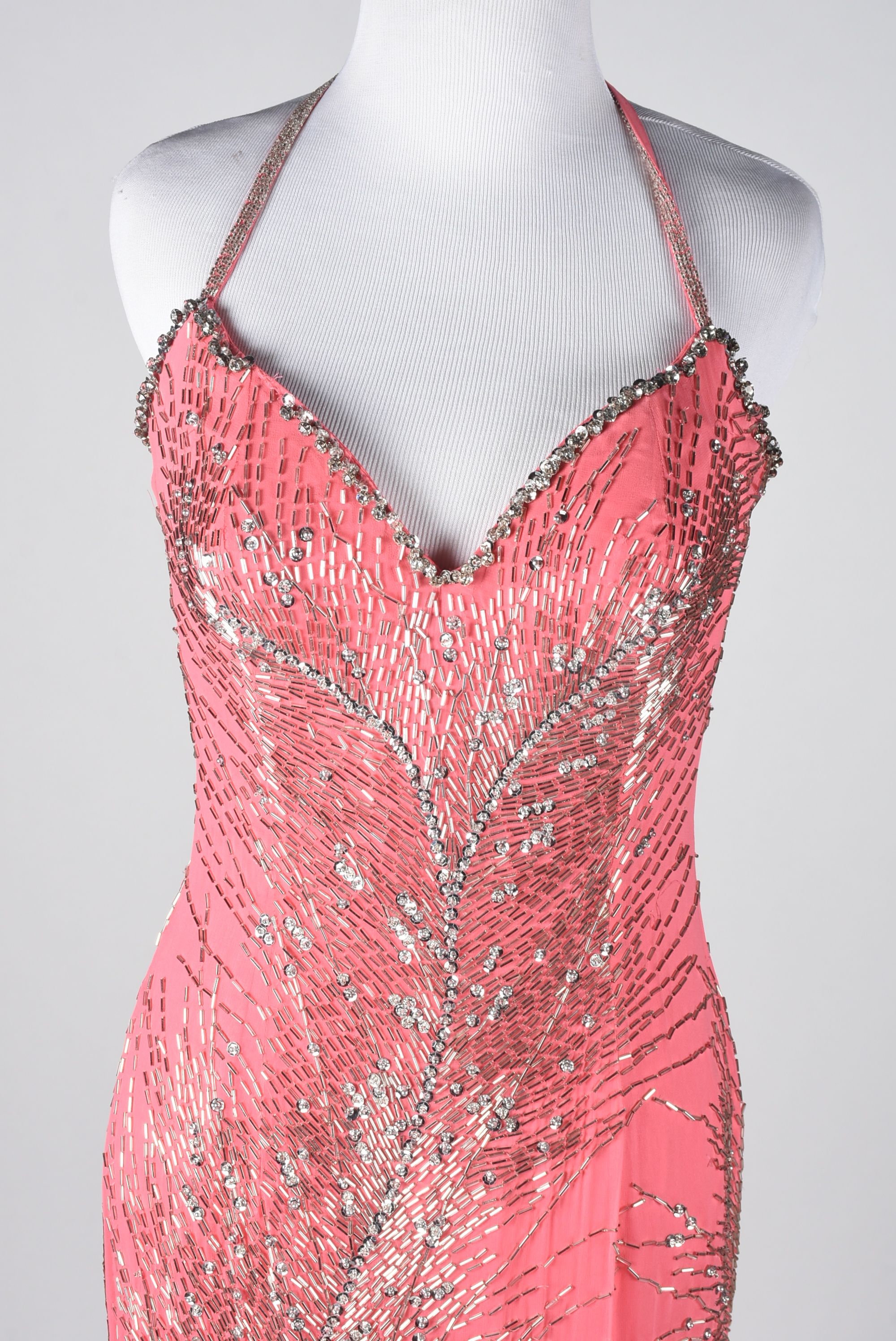 Cache Pink Silk Embellished Formal Gown with Slingbacks