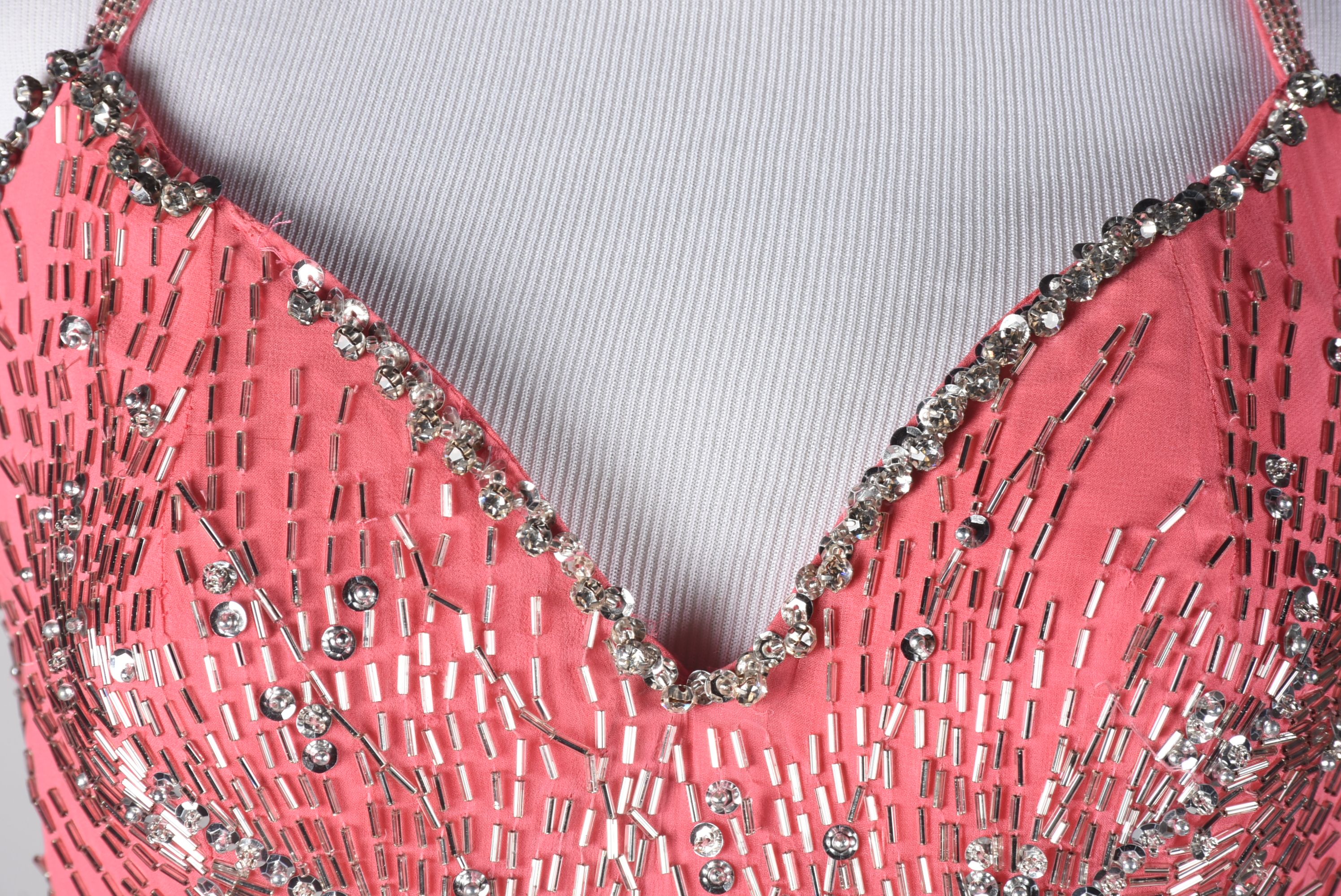 Cache Pink Silk Embellished Formal Gown with Slingbacks