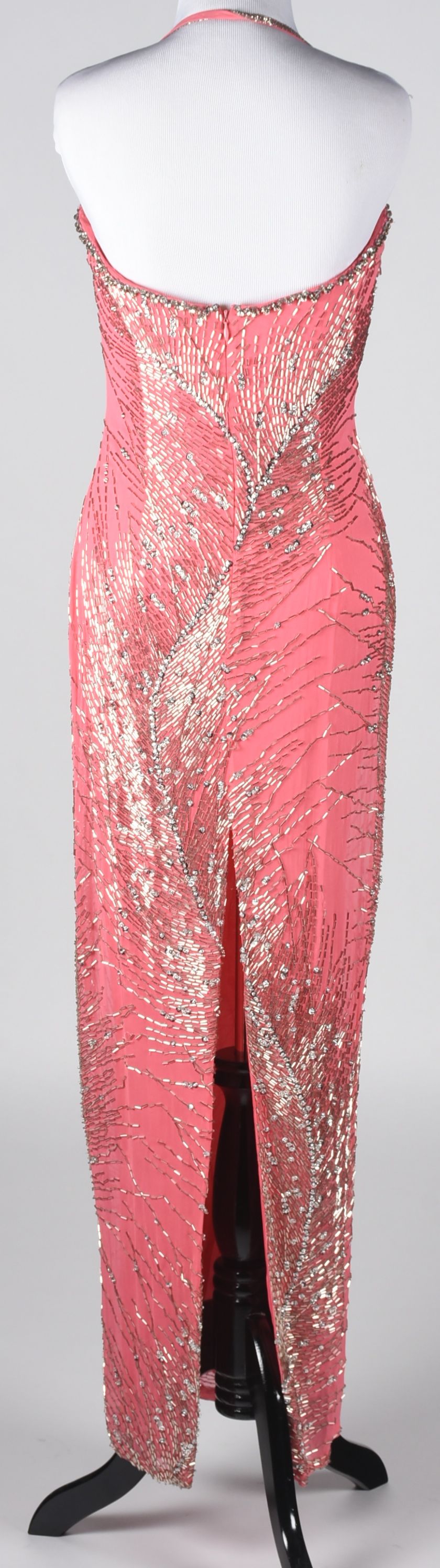 Cache Pink Silk Embellished Formal Gown with Slingbacks